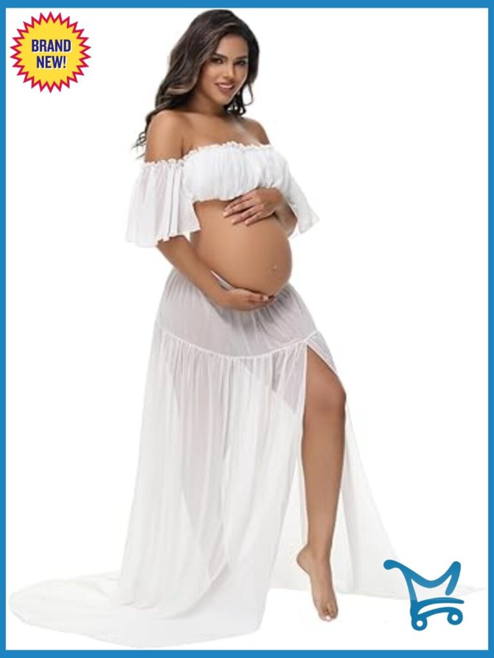 Maternity 2 Piece Outfit Tube Top Ruffle Sleeve Maxi Skirt Set